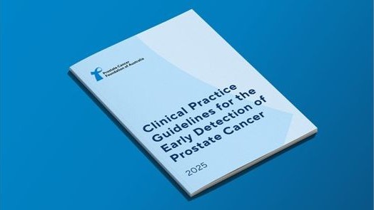Image showing a document against a blue background. The title of the document is "Clinical Practice Guidelines for the Early Detection of Prostate Cancer 2025"
